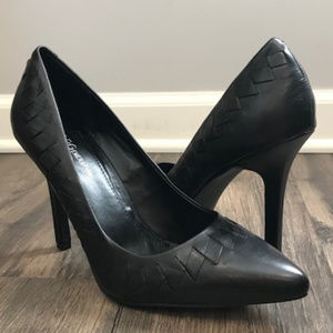 BCBGeneration Black Leather Heels w/Woven Detail
